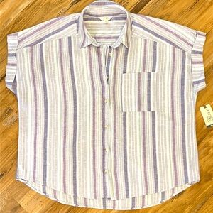 NEW NWT Terra & Sky Purple Stripe Button Up Shirt Blouse Top Size 1x